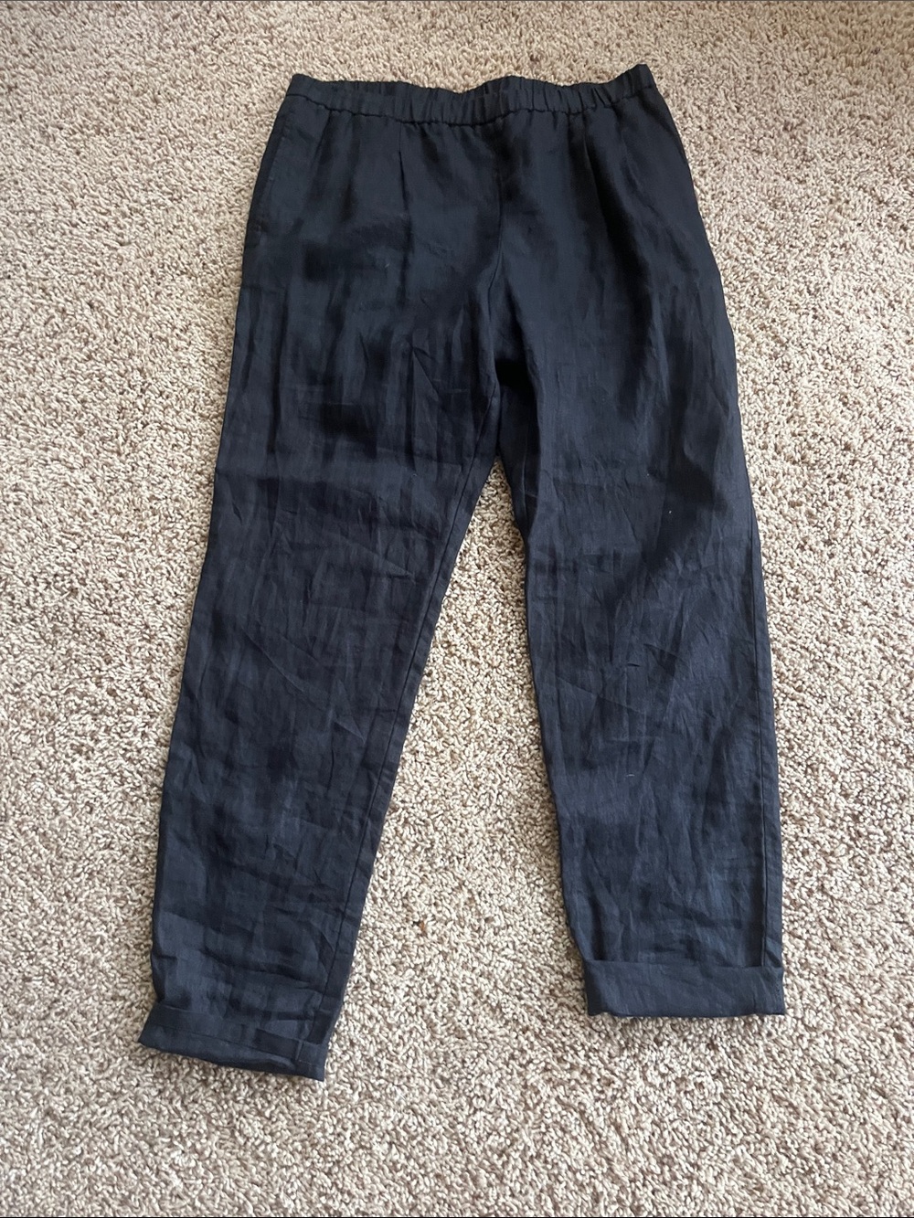 Eileen Fisher Black Relaxed Linen-Blend Chinos